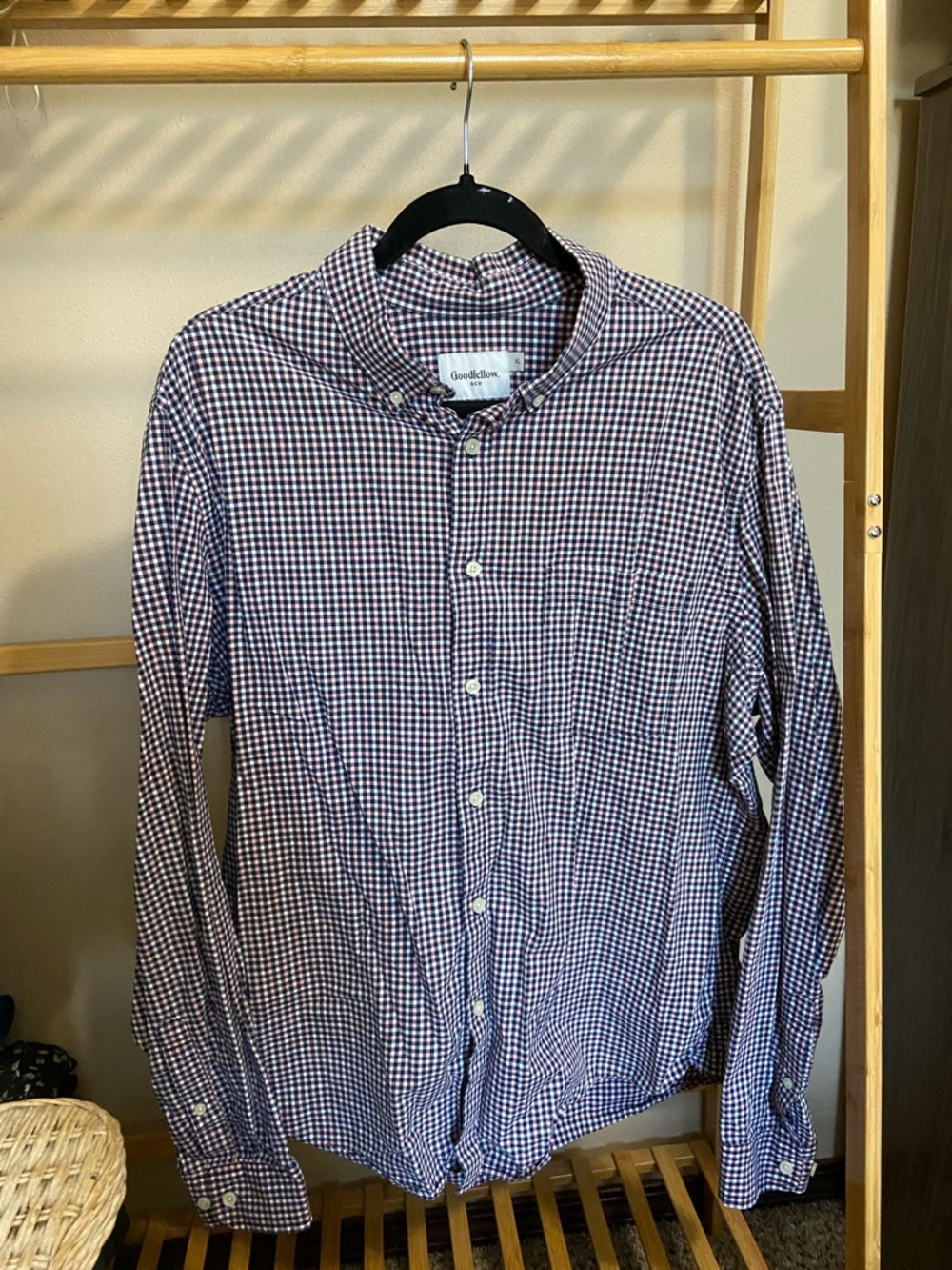 Goodfellow & Co Men’s Blue, Pink and White Gingham Button-Down Shirt